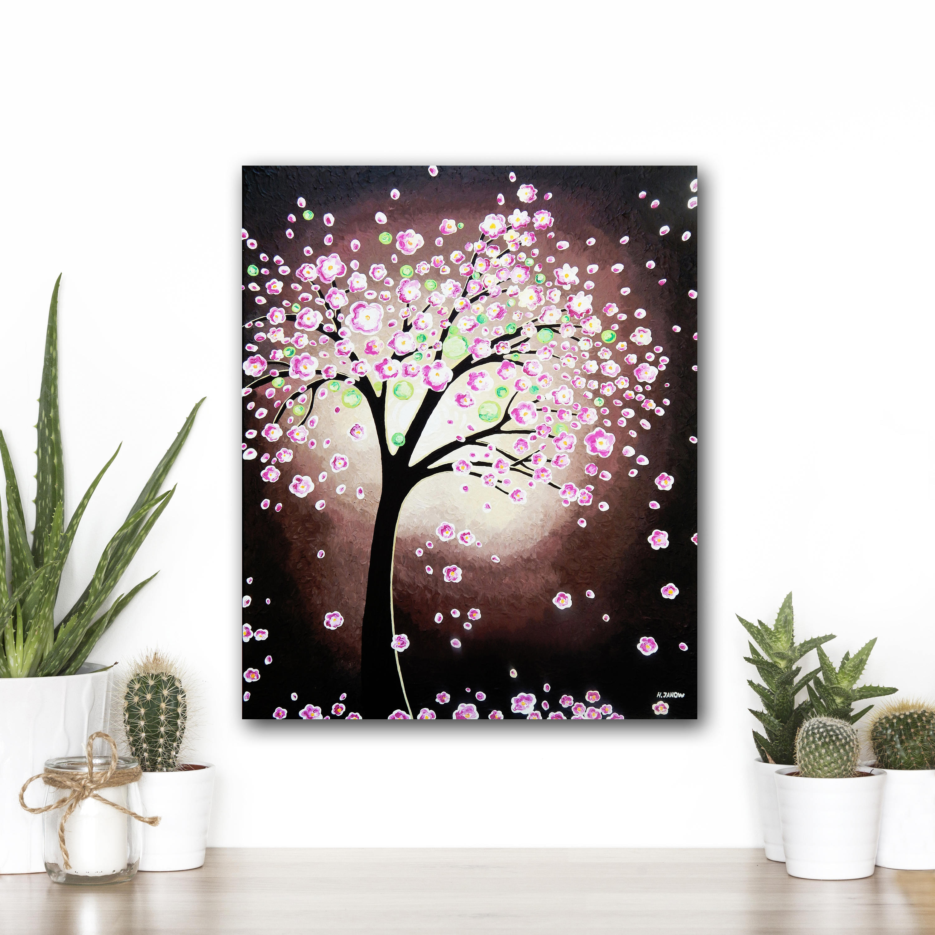 Abstract Tree Painting Cherry Blossom Abstract Wall Art Etsy