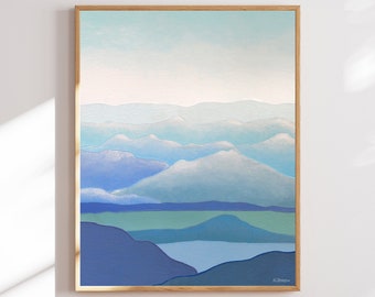 Blue Ridge Mountains, Abstract Landscape Original Mountain Painting, Mid Century Modern Wall Art, Nature Art, Blue Home Decor