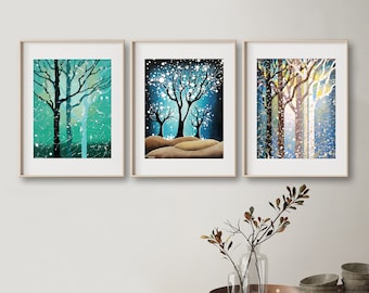 Set of 3 Prints Tree Wall Art Winter Wall Decor, Modern Farmhouse Wall Decor, Woodland Wall Art