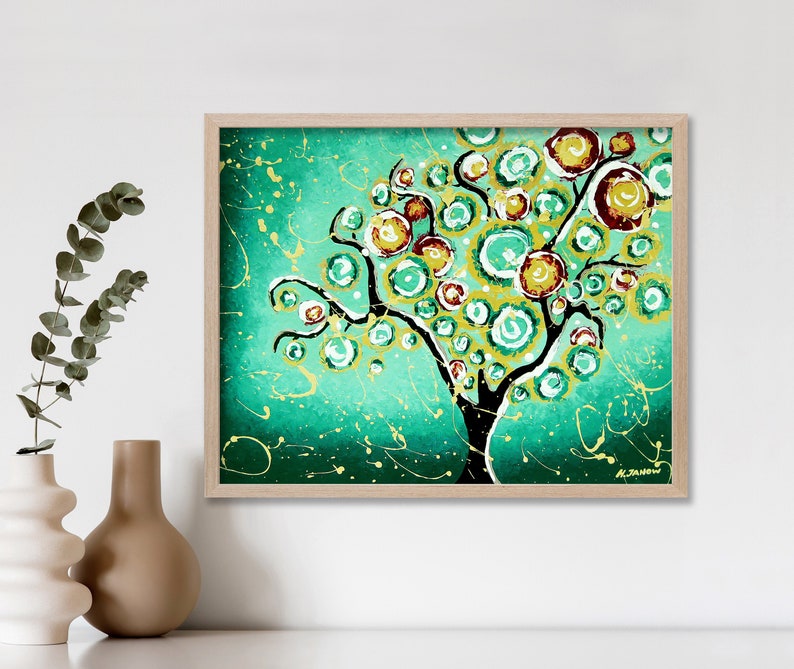 Tree of Life Art Print Emerald Green Wall Decor Modern Farmhouse, Nature Art Print, Turquoise Home Decor image 2