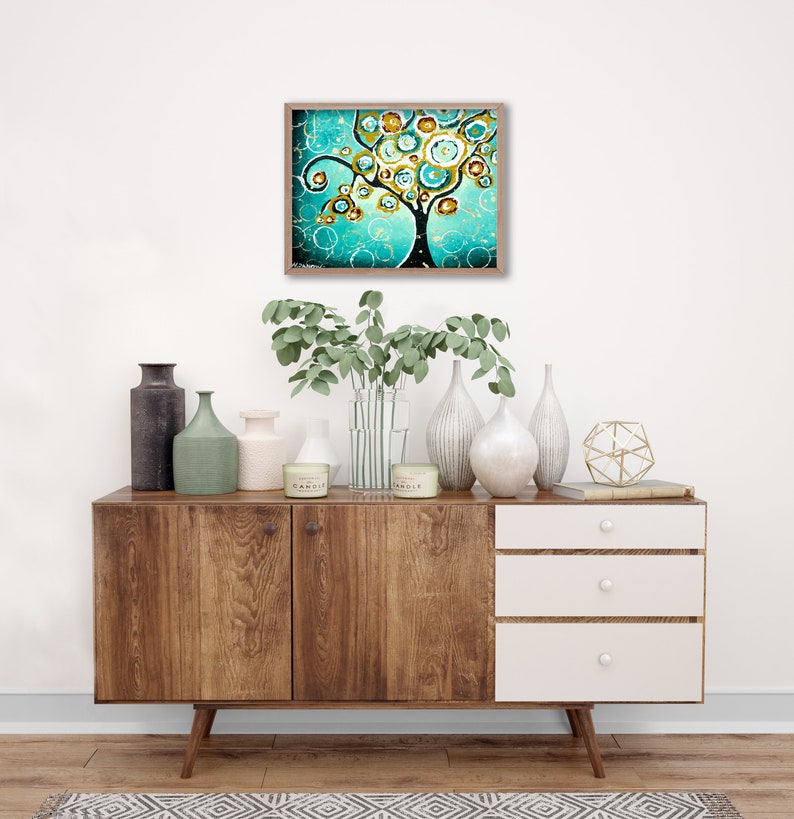 Tree of Life Print Brown Teal Wall Art, Turquoise Home Decor, Woodland Wall Art, Modern Farmhouse Wall Decor image 6