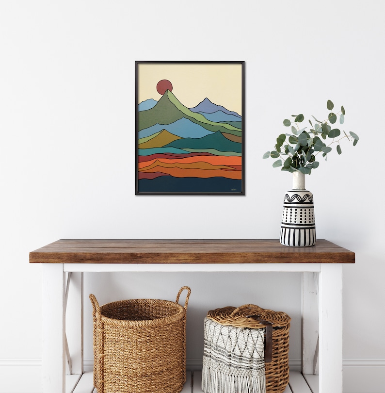 California Mountain Wall Art Print, Minimalist Mid-Century Modern Landscape, Scandinavian Art Style, Nature Art image 2