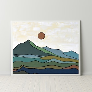 Mountain Wall Art Digital Download, Mid Century Modern Art Print, Nordic Art Print, Scandinavian Wall Art, Minimalist Landscape Abstract Art