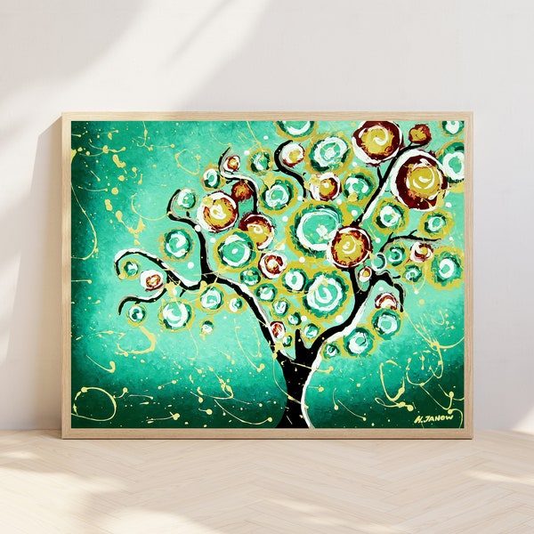 Tree of Life Art Print Emerald Green Wall Decor Modern Farmhouse, Nature Art Print, Turquoise Home Decor