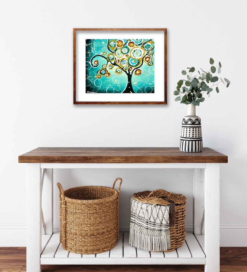 Tree of Life Print Brown Teal Wall Art, Turquoise Home Decor, Woodland Wall Art, Modern Farmhouse Wall Decor image 2