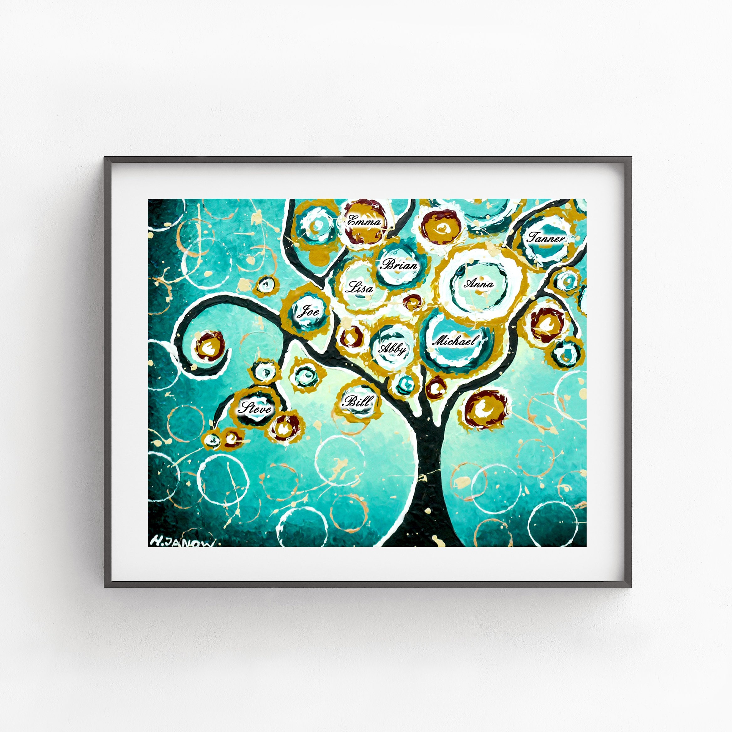 Personalized Gift Art Personalized Family Print Turquoise Wall Art Home Decor Custom Family Tree Art Print