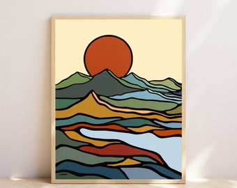 Sun Mountain Print Mid Century Modern Wall Art, Sierra Nevada, Abstract Landscape Nature Art