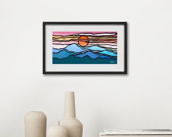 Blue Ridge Mountain Art Print Mid Century Modern Wall Art, National Park Travel Art, Blue Ridge Wall Decor, Smoky Mountains Print