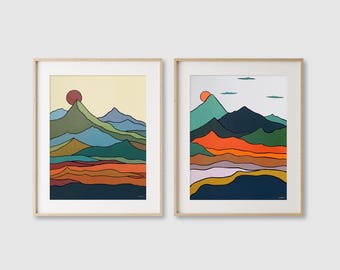 Mid Century Mountain Landscape Art Prints, Sierra Nevada & Lake Tahoe (Digital Download Set)