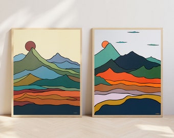 Mid Century Modern Wall Art, Set of 2 Prints, Abstract Mountain Wall Art, Modern Wall Decor