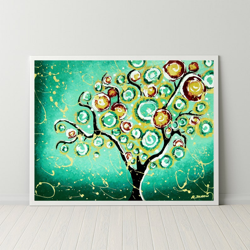 Tree of Life Art Print Emerald Green Wall Decor Modern Farmhouse, Nature Art Print, Turquoise Home Decor image 6