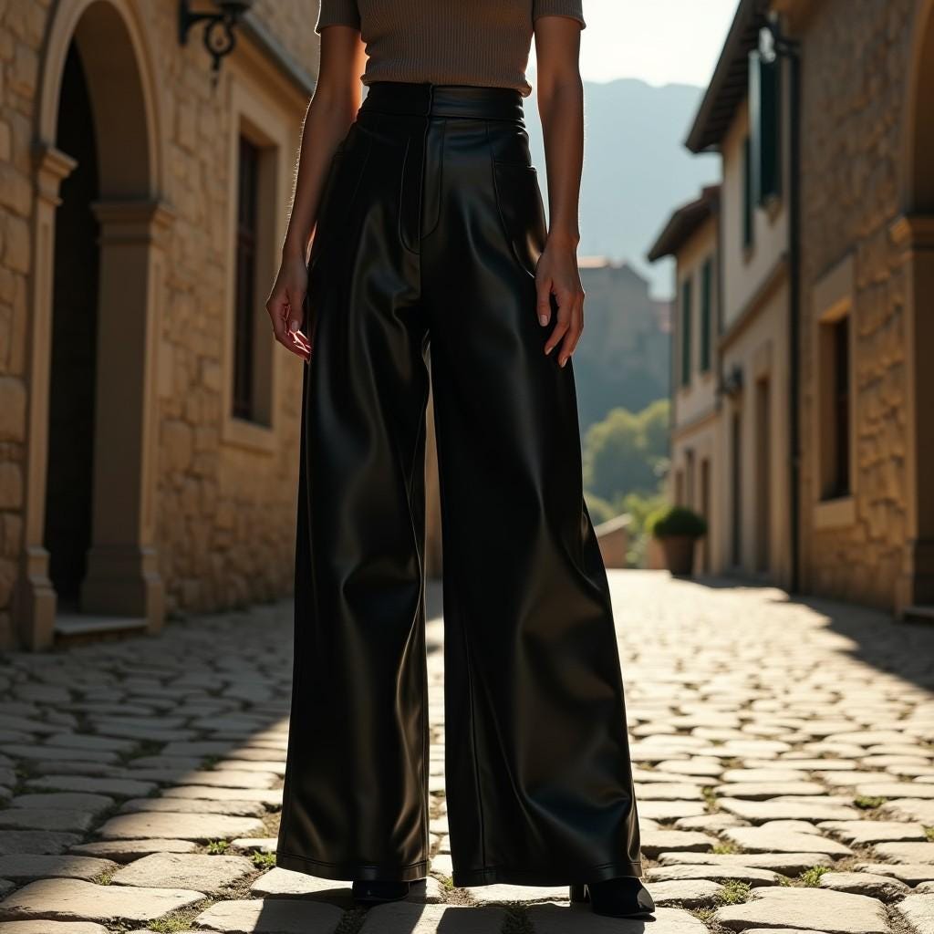 Women's Black Leather Wide-leg Pants | High-waist Gothic Trousers