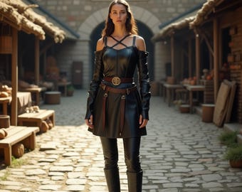 leather battle dress Women's Custom Genuine Leather Battle Dress | Fantasy Warrior Outfit | Medieval Cosplay Costume | Gothic Renaissance Clothing