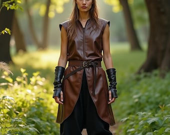 Women's Leather Warrior Tunic | Medieval Viking Battle Vest | Renaissance LARP Fantasy Costume | Genuine Leather Reenactment Cosplay for Her