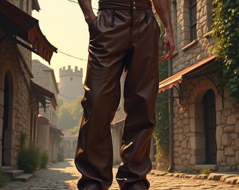 Herren Braune Lederhose | Mittelalter Renaissance LARP Hose | Wikinger Kriegerin Cosplay Outfit | Reenactment Gothic Festival Hose für Ihn