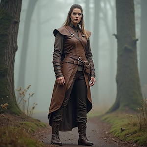 Women&#39;s Brown Leather Warrior Coat | Medieval Viking LARP Tunic | Renaissance Fantasy Ranger Coat | Gothic Steampunk Cosplay Outfit for Her
