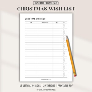 Minimalist Christmas Wish list printable, Instant download Pdf, Christmas planner,  Holiday wish list, Xmas wish list, Presents list