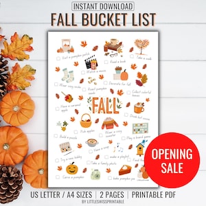 Printable Fall Bucket list, Instant download Pdf, Autumn bucket list,  Fall checklist,  Fall planner, Autumn printable, Fall acivities list