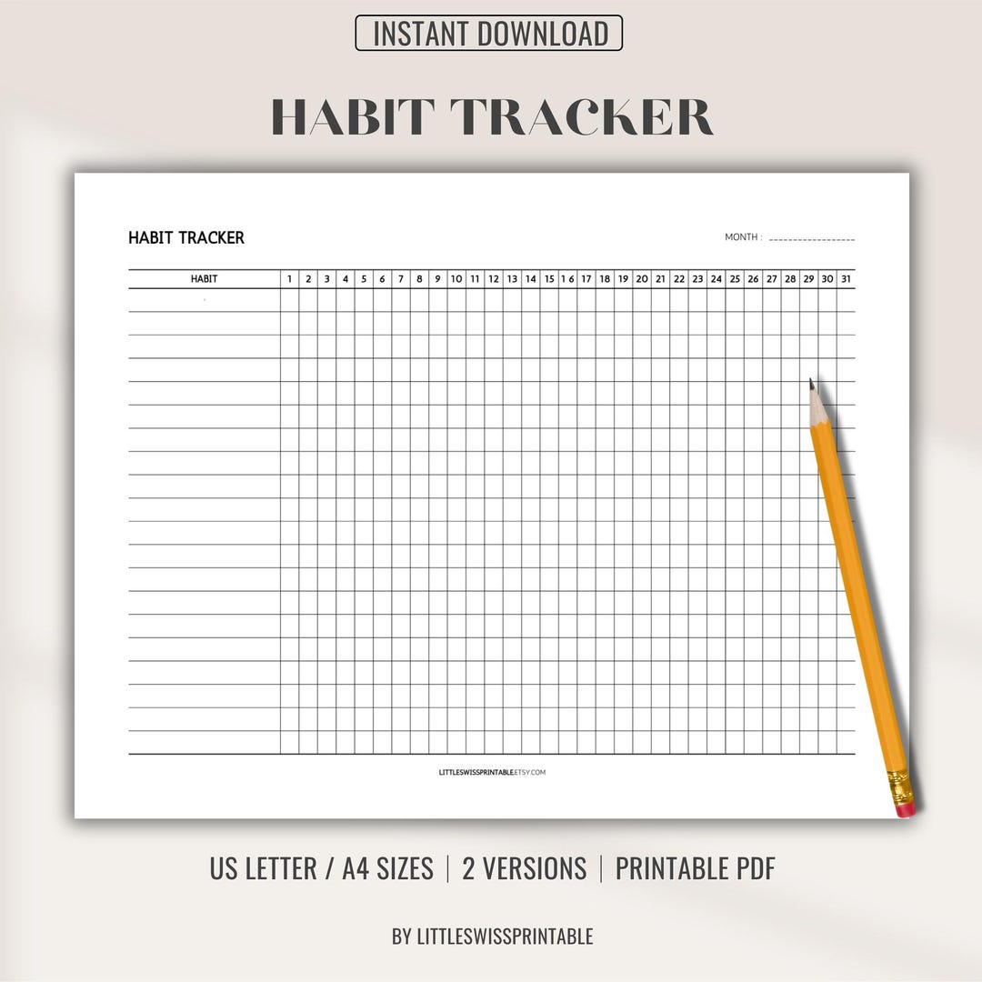 Monthly Habit Tracker Printable Landscape, Routine Tracker Template, 30 ...
