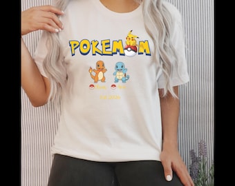 Maglietta PokeMom personalizzata, maglietta Pokegirl Pokeboy personalizzata, maglietta Pokemon, regalo unico per la famiglia, regalo per la festa della mamma, maglietta per la mamma