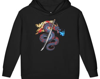 Hoodie drakensamoerai voor peuters – fleecetrui voor kinderen, op anime geïnspireerd sweatshirt