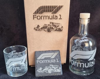 Formula 1 decanter glass box sets can be personalised