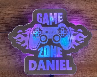 Game Controller Rainbow LED light up mirror or freestanding bed lamp personalise