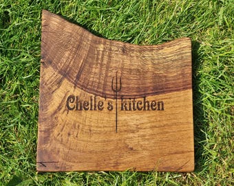 Solid Oak Live Edge Wooden Chopping Board personalised Chefs Slab