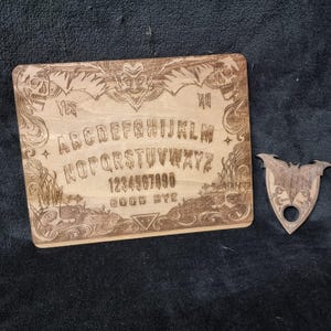 Wood Gothic Ouija Spirit Board with Bat Planchard and personalized
