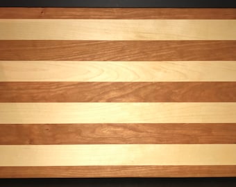 13” X 18” X 1.5” Custom Made Cutting Board Created Out Of Cherry, and Maple