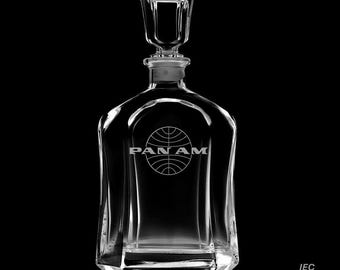 PanAm 25 Ounce Whiskey Decanter With Optional 10 or 14  Ounce Rocks Glasses and Free Optional Personalization (PanAm  Officially Licensed)