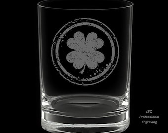 Irish Shamrock 14 Ounce Double Rocks Glass with Gift Box