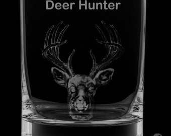 Deer Hunter 12 Ounce Rocks Glass - Image Drawn by Local Artist KW.