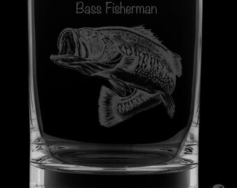 Bass Fisherman 12 Ounce Rocks Glass - Image Drawn by Local Artist KW.