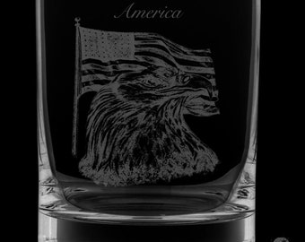 America 12 Ounce Rocks Glass-Image Drawn by Local Artist KW