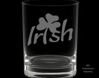 Irish Shamrock 14 Ounce Double Rocks Glass with Gift Box