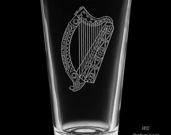 Irish Harp 16 Ounce Pint Glass with Gift Box