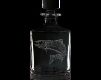 Trout 25 Ounce Whiskey Decanter With Optional Rocks Glasses