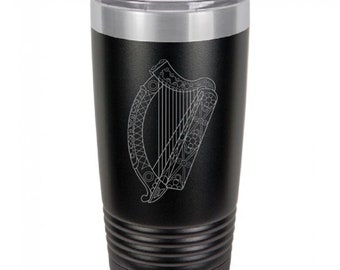 Irish Harp 20 Ounce Black Polar Camel Tumbler (Also Available in Red, White, Gray, Green, & Blue)