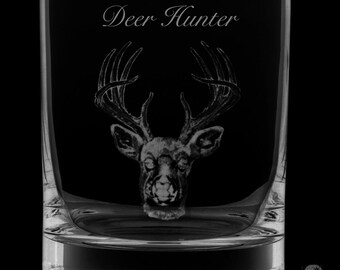 Deer Hunter 12 Ounce Rocks Glass - Image Drawn by Local Artist KW.