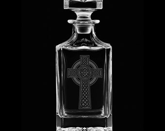 Irish Cross 25 Ounce Whiskey Decanter With Optional Rocks Glasses