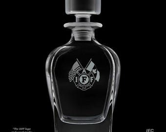 IAFF 26 Ounce Whiskey Decanter With Optional 10 or 14  Ounce Rocks Glasses and Free Optional Personalization (IAFF Officially Licensed)
