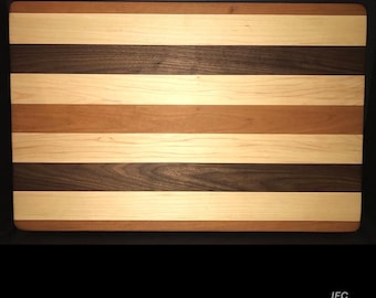 18” X 24” X 2” Custom Made Cutting Board Created Out Of Cherry, Black Walnut, and Maple