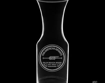 Pan Am 1927 Logo 40 Ounce Wine Carafe with Optional 13 Ounce Glasses and Optional Free Personalization (Pan Am Officially Licensed)