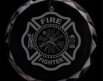 Firefighter Crystal Christmas Ornament (2.25X.25 thick)