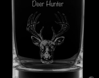 Deer Hunter 12 Ounce Rocks Glass - Image Drawn by Local Artist KW.