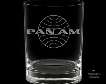 Pan Am Officially Licensed 14 Ounce Vintage Logo Double Rocks Glass with Gift Box