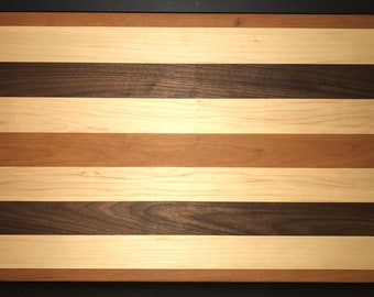 13” X 18” X 1.5” Custom Made Cutting Board Created Out Of Cherry, Black Walnut, and Maple