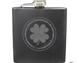 Irish Shamrock Shot & 6 Ounce Flask Set