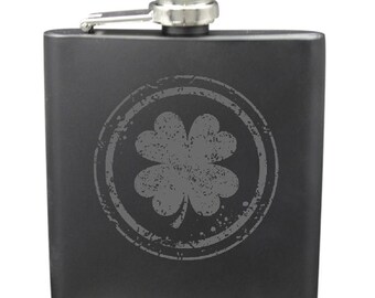 Irish Shamrock Shot & 6 Ounce Flask Set